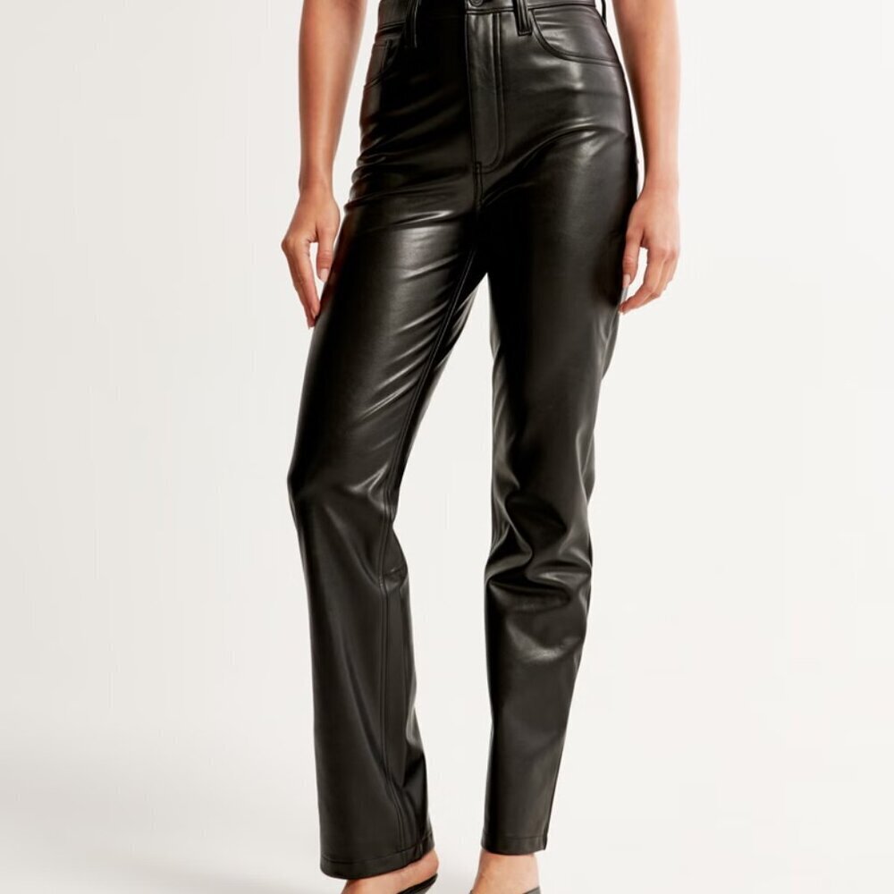 Abercrombie & Fitch 90s Straight Ultra High Rise Vegan Leather Pants 34/18R